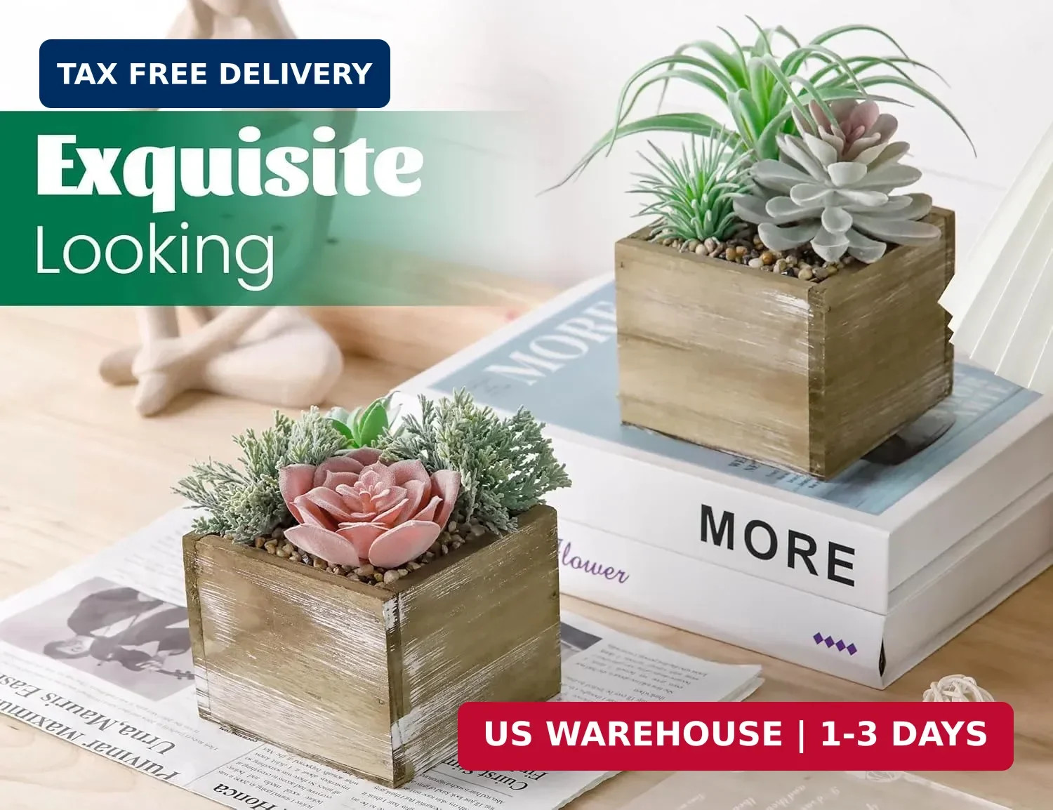 Der Rose 2 Pack Fake Plants Succulents Plants Artificial Cactus Plants in Wood P