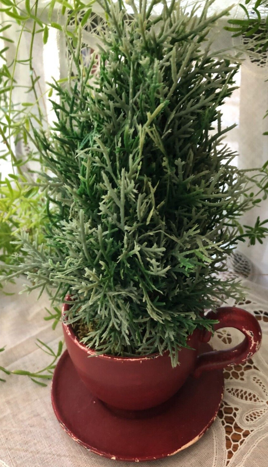 ENESCO ARTIFICIAL CHRISTMAS TREE / PRIMITIVE CUP AND SAUCER