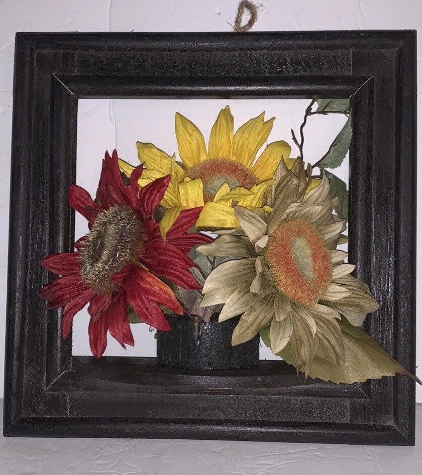 Autumn Inspirations Wood Frames With Faux Sunflowers 12” X 12” Sq Cottagecore