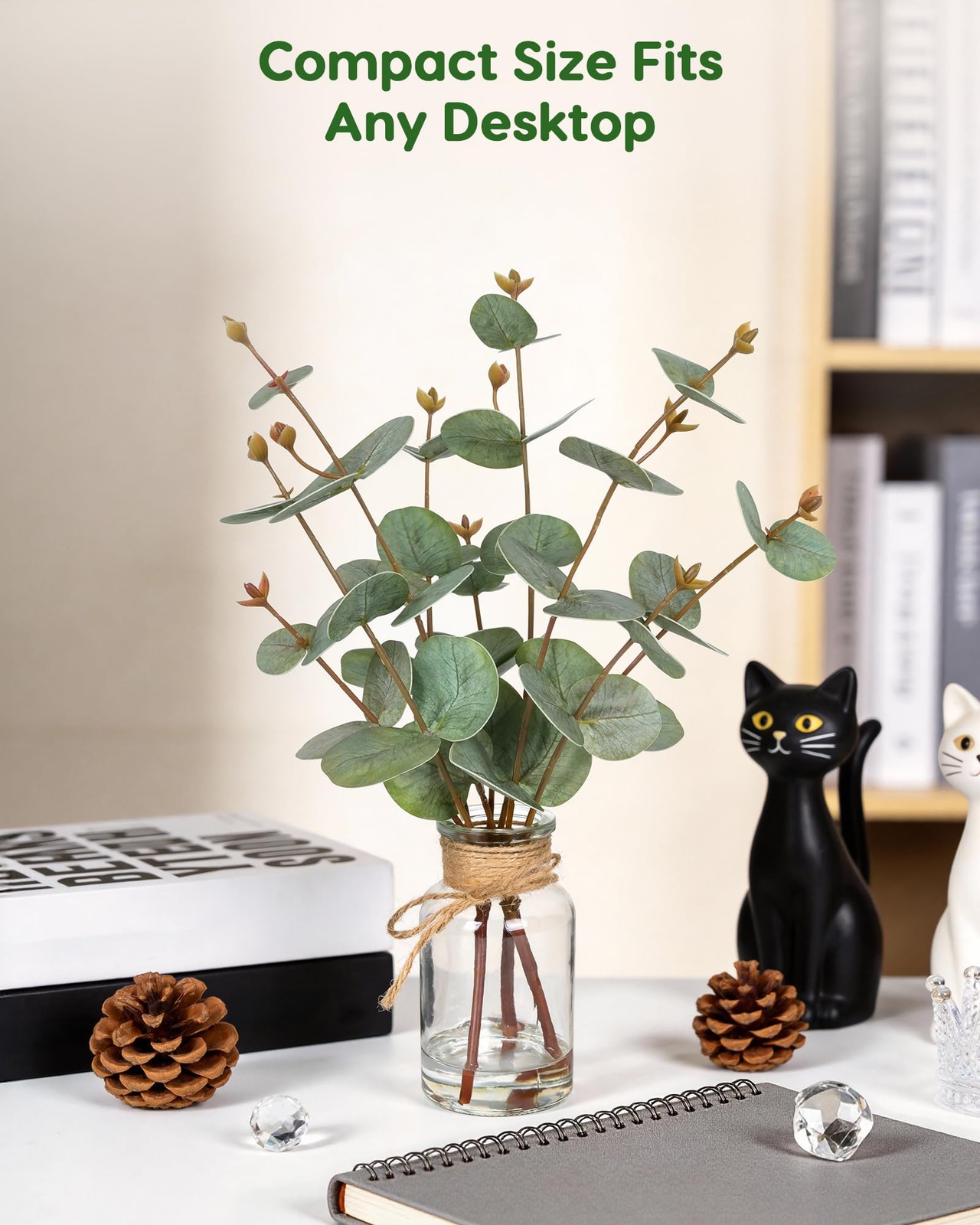 Faux Eucalyptus Stems in Vase with Faux Water, Fake Plants Artificial Eucalyp…