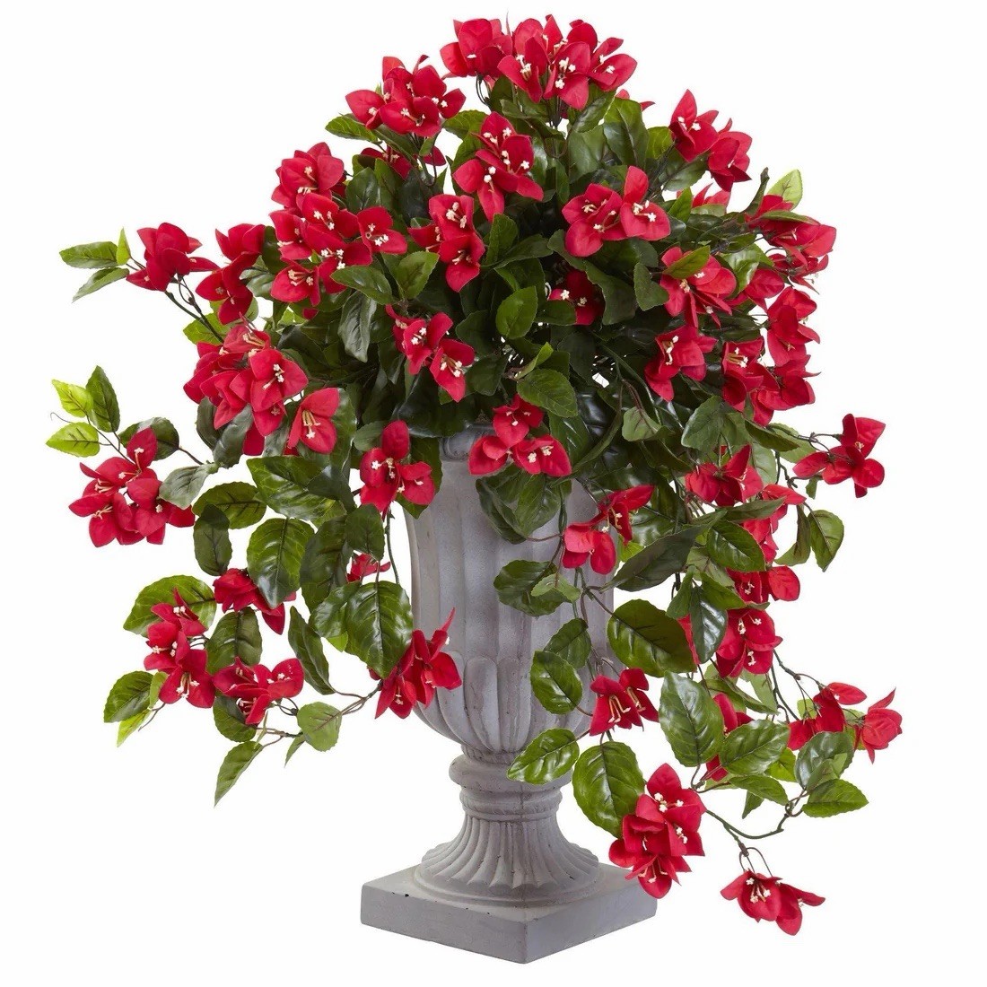 Artificial Bougainvillea Arrangement in Urn Vase, Red/Green Floral Decor