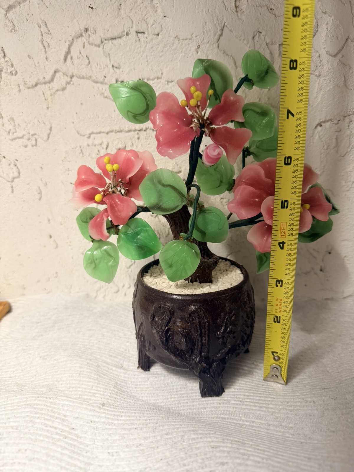 Oriental Bonsai Cherry Blossom Glass Tree in Pot Art Glass Flower