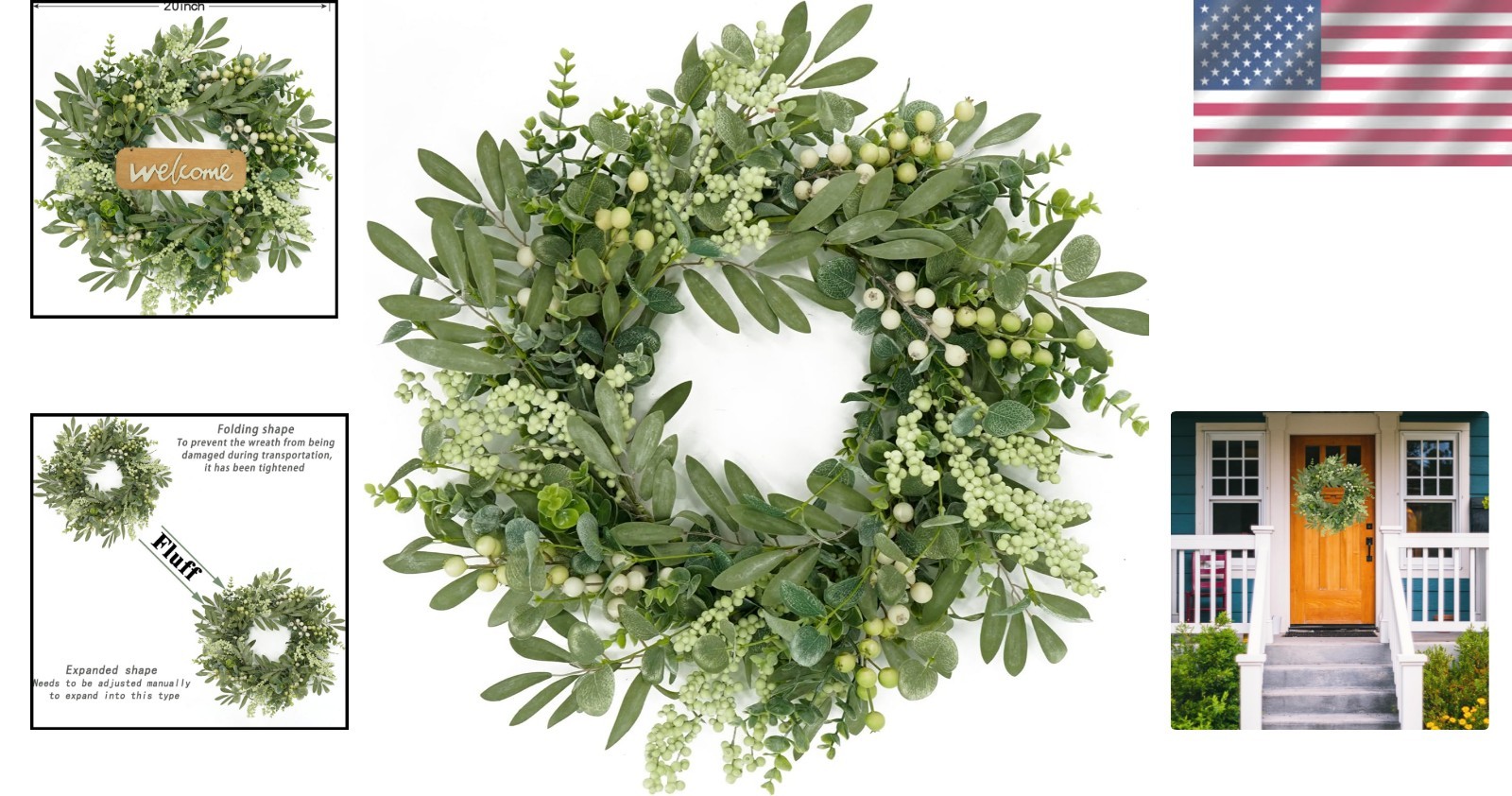 Eucalyptus Wreath 20 Inch Indoor Outdoor Front Door Farmhouse Decor