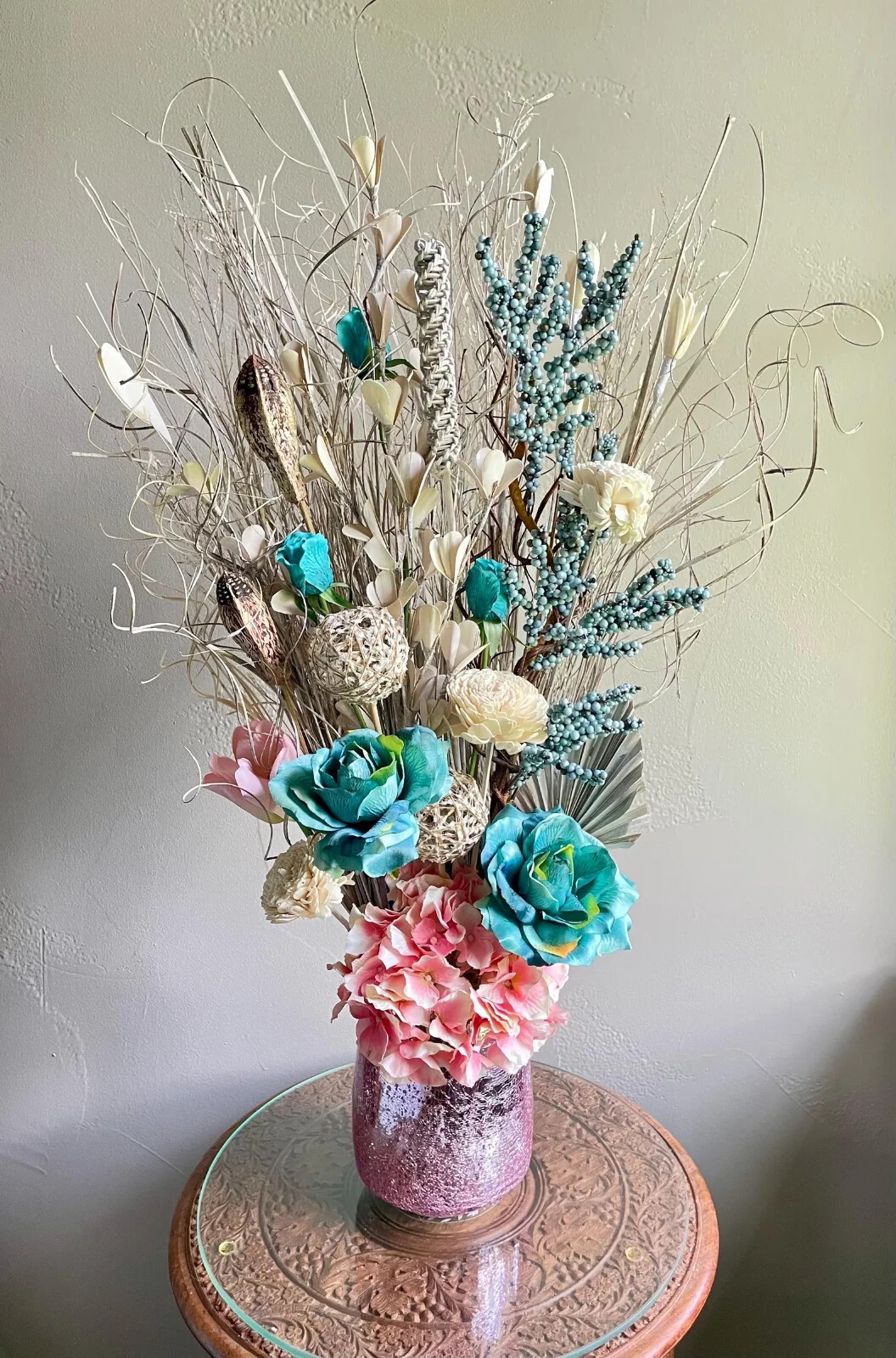 Pink & Blue Centerpiece Chic Elegant Living Dining Room Decor Bedroom Accent