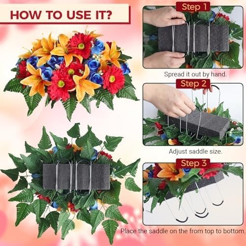 3 PCS Artificial Cemetery Flower Saddles, Cemetery Memorial Flowers with Vase fo