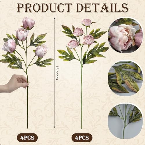 Thiccywoov Pcs Artificial Peonies Stems Flowers Vintage Faux Peonies 8 Brownish