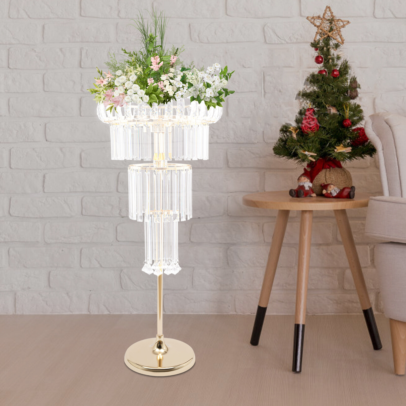 4 Tier Gold Flower Stand Wedding Party Flower Stand 2*LED Centerpiece Decor