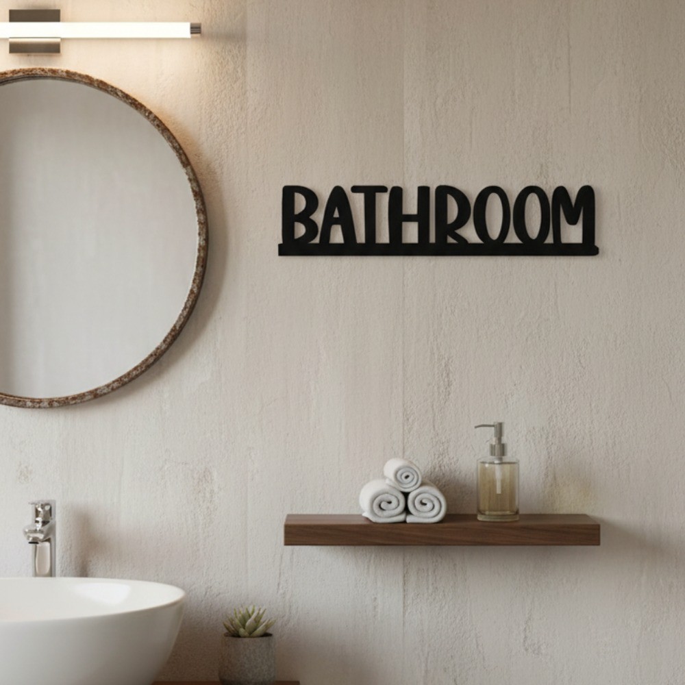 Modern Farmhouse Bathroom Wall Metal Sign – Over-The-Door Topper Décor