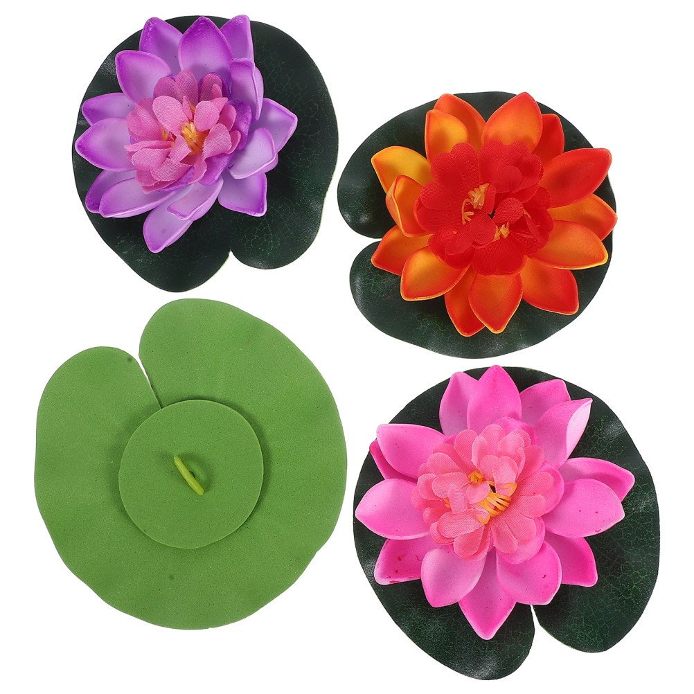 4Pcs Eva Silk Floating Lotus Flowers Assorted Colors for Garden Pond