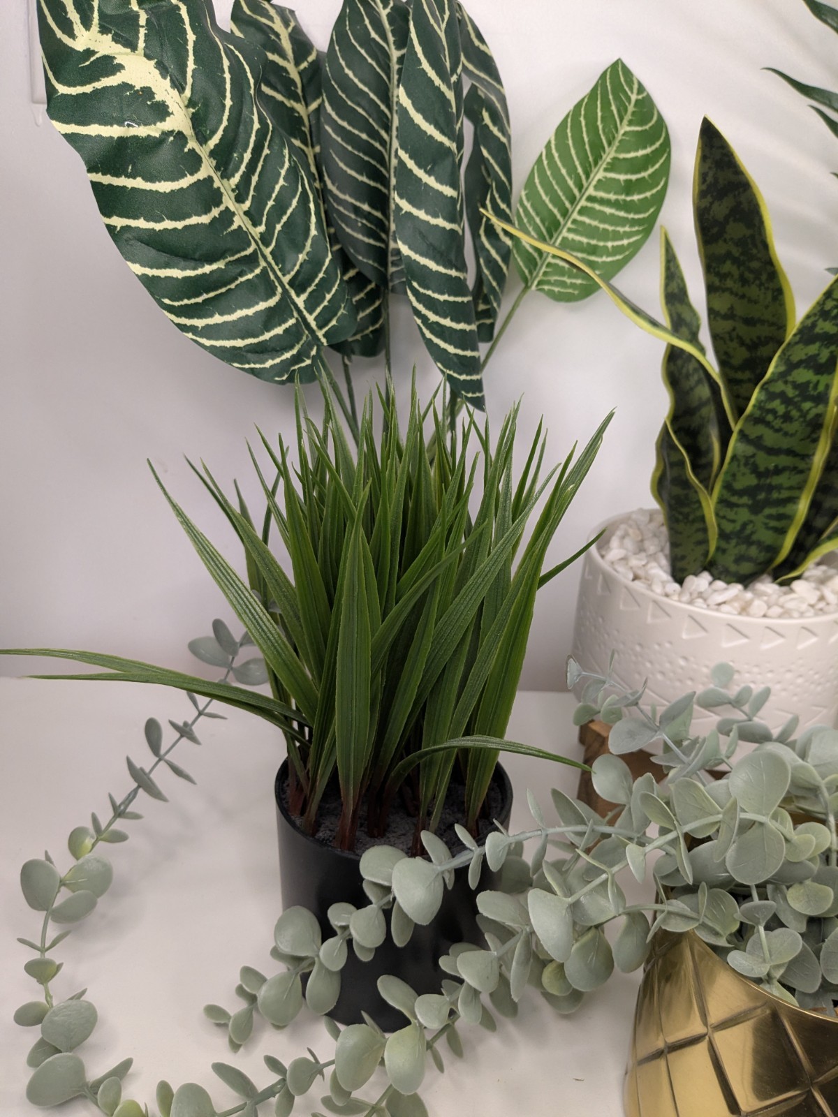 6pc Large Faux Plant Decor Lot Artificial Palm Snake Plant Home Office