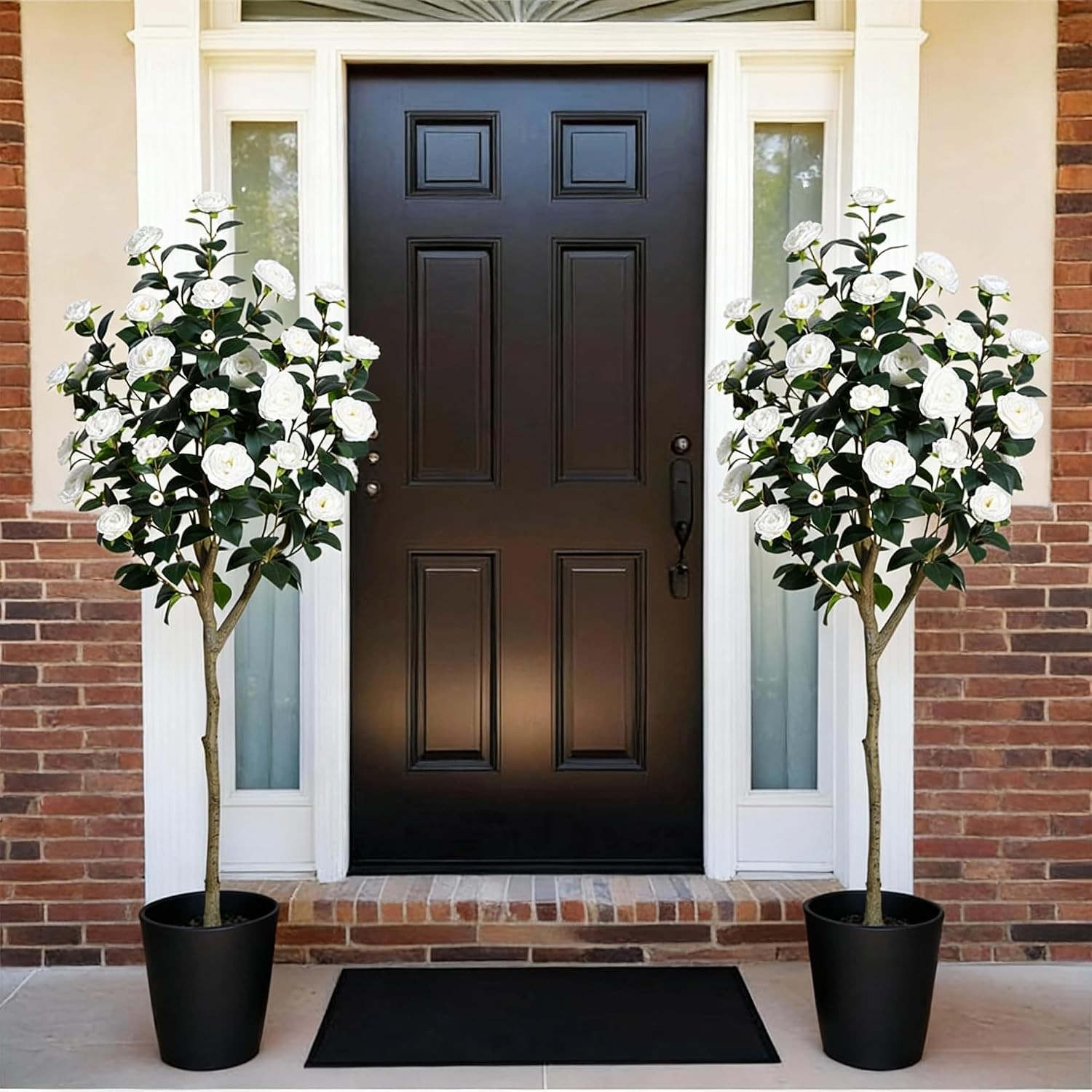 5FT Artificial Camellia Tree Faux White Camellia Plant in Pot for Home Outdoor