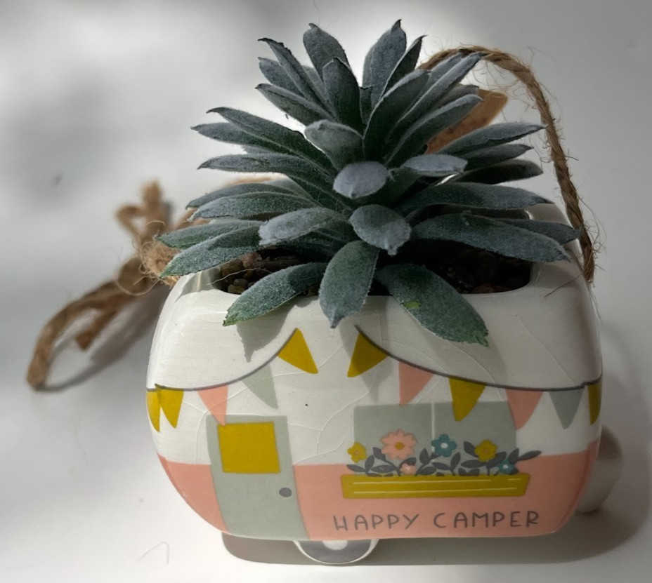 NIB ~ KARMA ~ CERAMIC “CAMPER” SHAPED HANGING SUCCULENT POT ~ 1 or ALL ~ 1+ SHIP