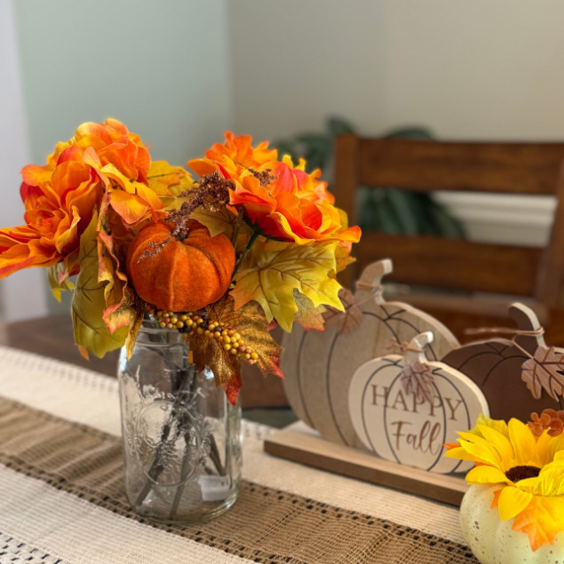 Artificial Flower Arrangement 32oz Mason Jar LED Fall Rustic Home Floral Decor