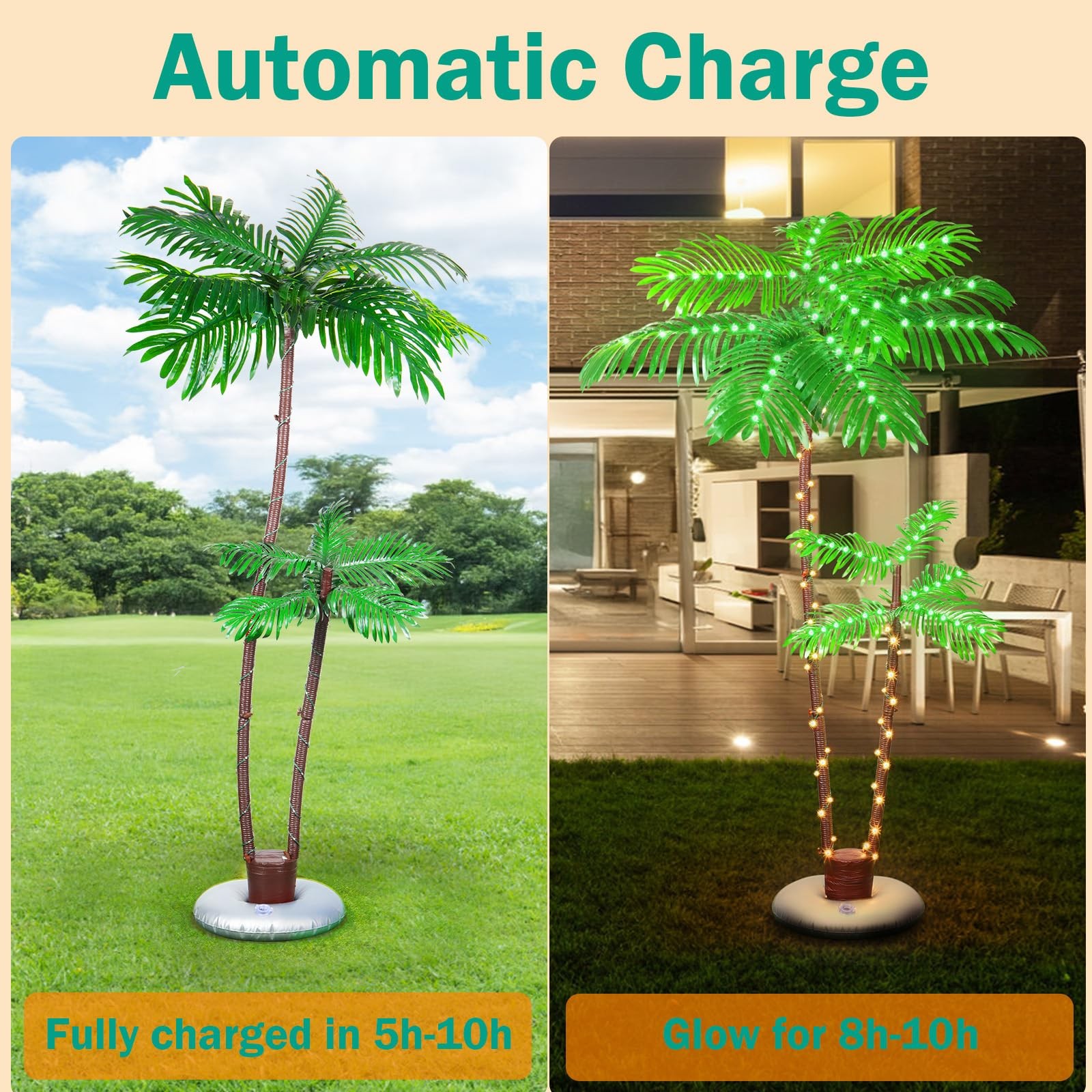 6FT Solar Palm Tree 2 Trunks 8 Modes Remote IP65 Outdoor Decor