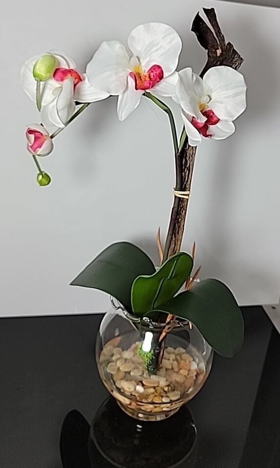 Nearly Natural 1277-WH Mini Phalaenopsis with Fluted Vase Silk Flower Arrangemen
