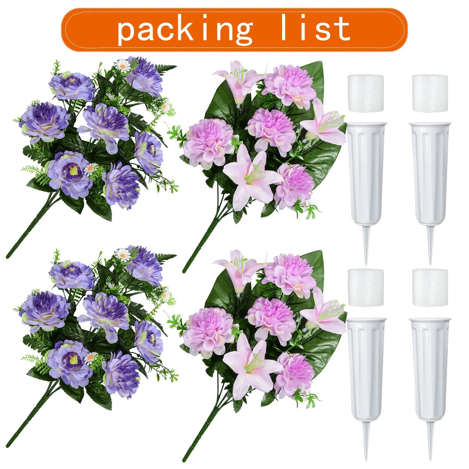 Artificial Cemetery Flowers, Artificial Grave Memorial Flowers with Vase for …