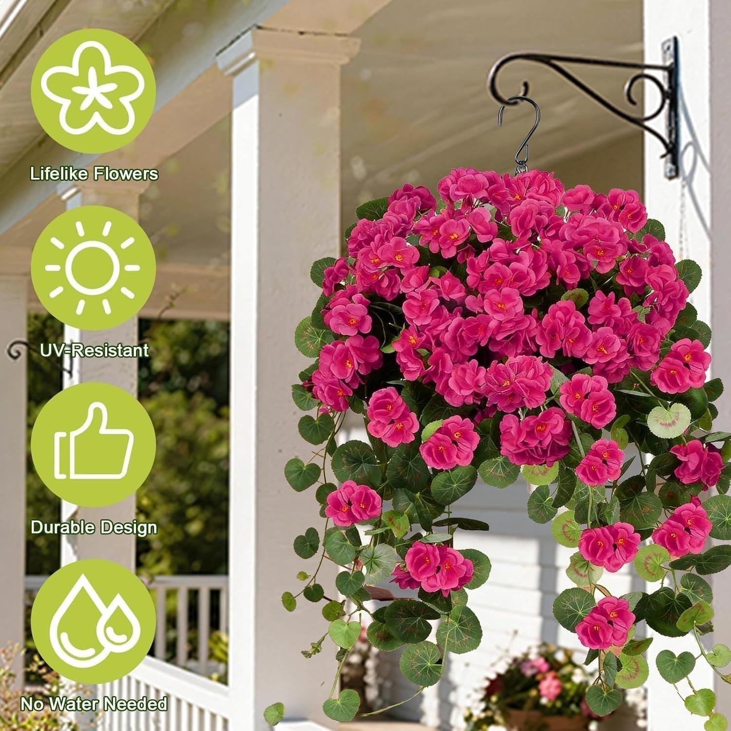 4 PCS Faux Geraniums Flowers for Outdoor Planters Artificial Hanging Flowers Spr