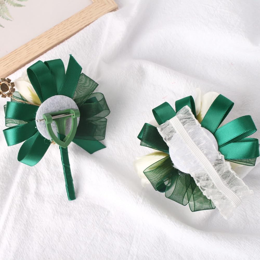 Ivory Rose Wrist Corsage And Boutonniere Set Artificial Wedding Green Prop