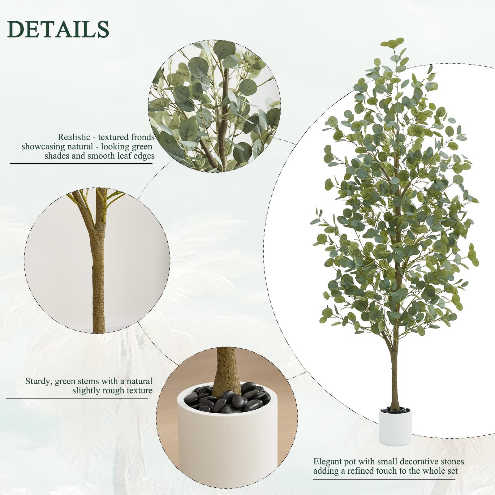 6FT Tall Fake Eucalyptus Plant, Green Silver Dollar Leaves Faux Tree, Artific…