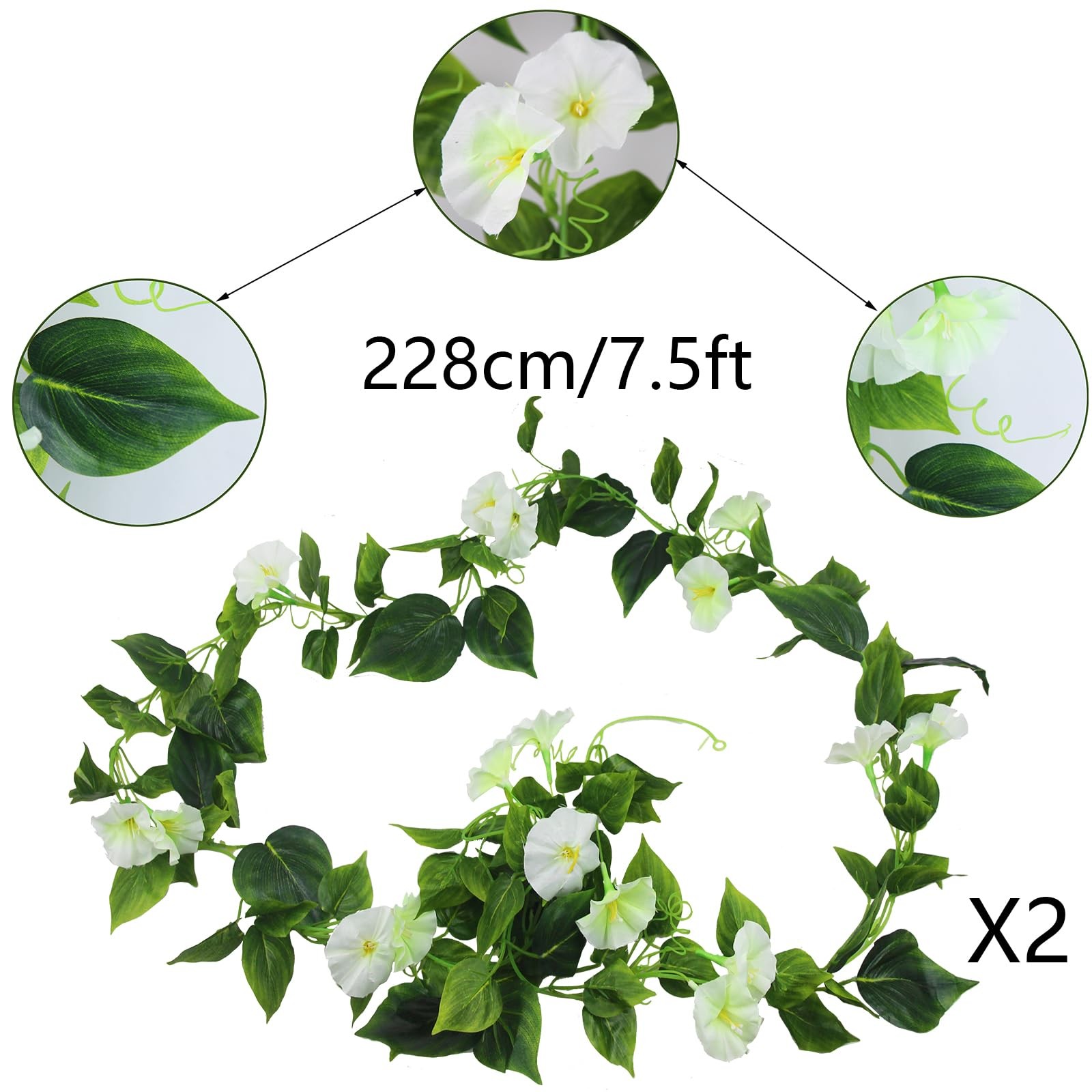 2 Pcs Artificial Vines Silk Morning Glory Vines for Outdoor 15Feet Hanging Pl…