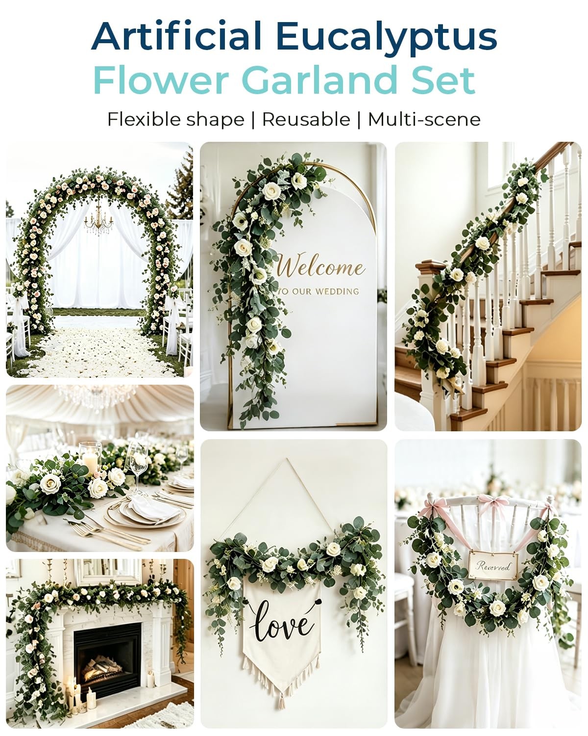 12PCS Artificial Flowers Wedding Garland Set, 6FT Rose Flower Greenery Vines …