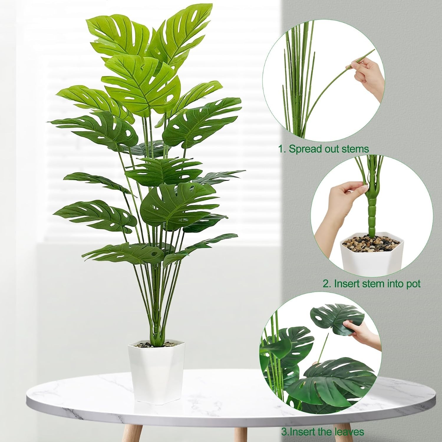 Lifelike Tropical Monstera Plants Set, 43″ Faux Trees