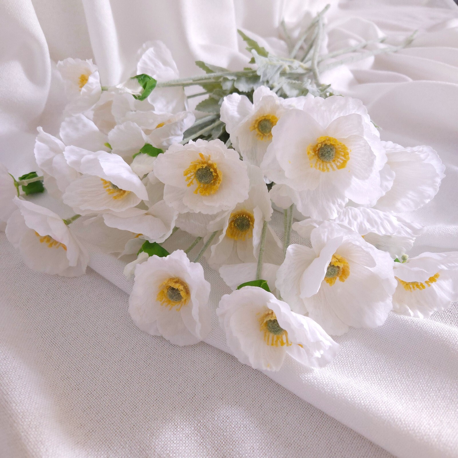 6-Piece Artificial Poppy Bouquet – Realistic silk frost 25.2”pink white