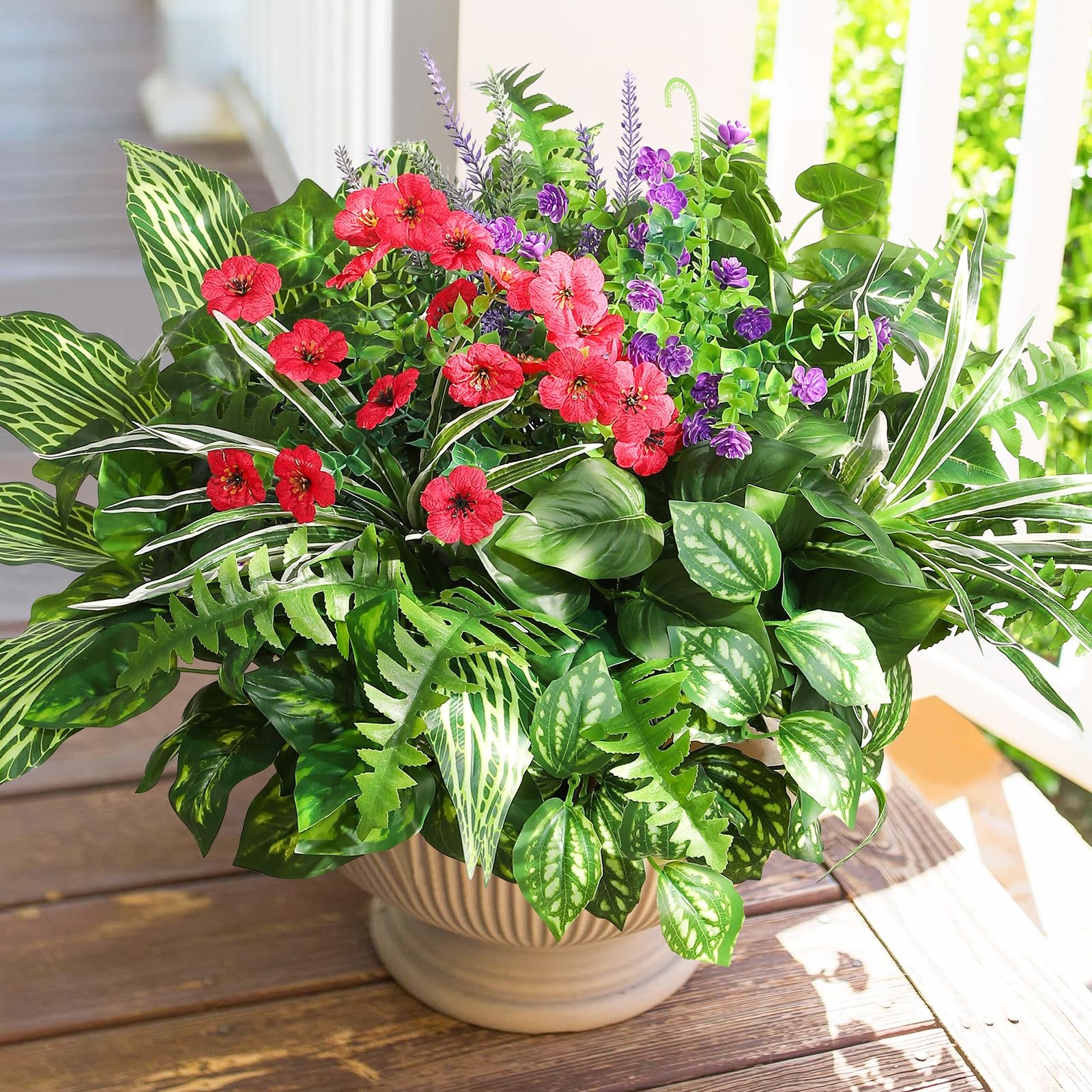 Best Pertivery Outdoor Faux Plants,12 Bouquets Artificial Plants UV Resistant