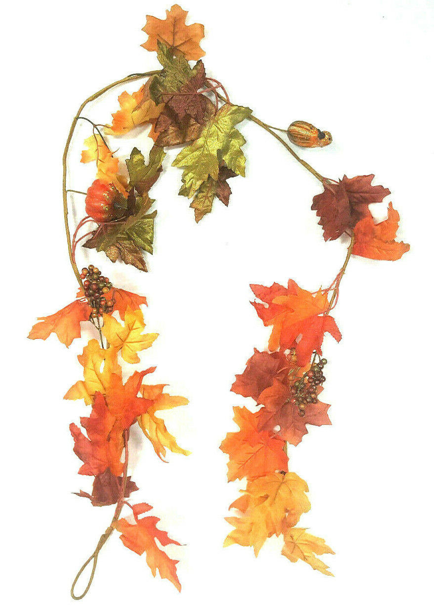 Fall Garland Maple Leaf 5ft Foliage Mantle Vine Door Wall Decor Autumn Halloween