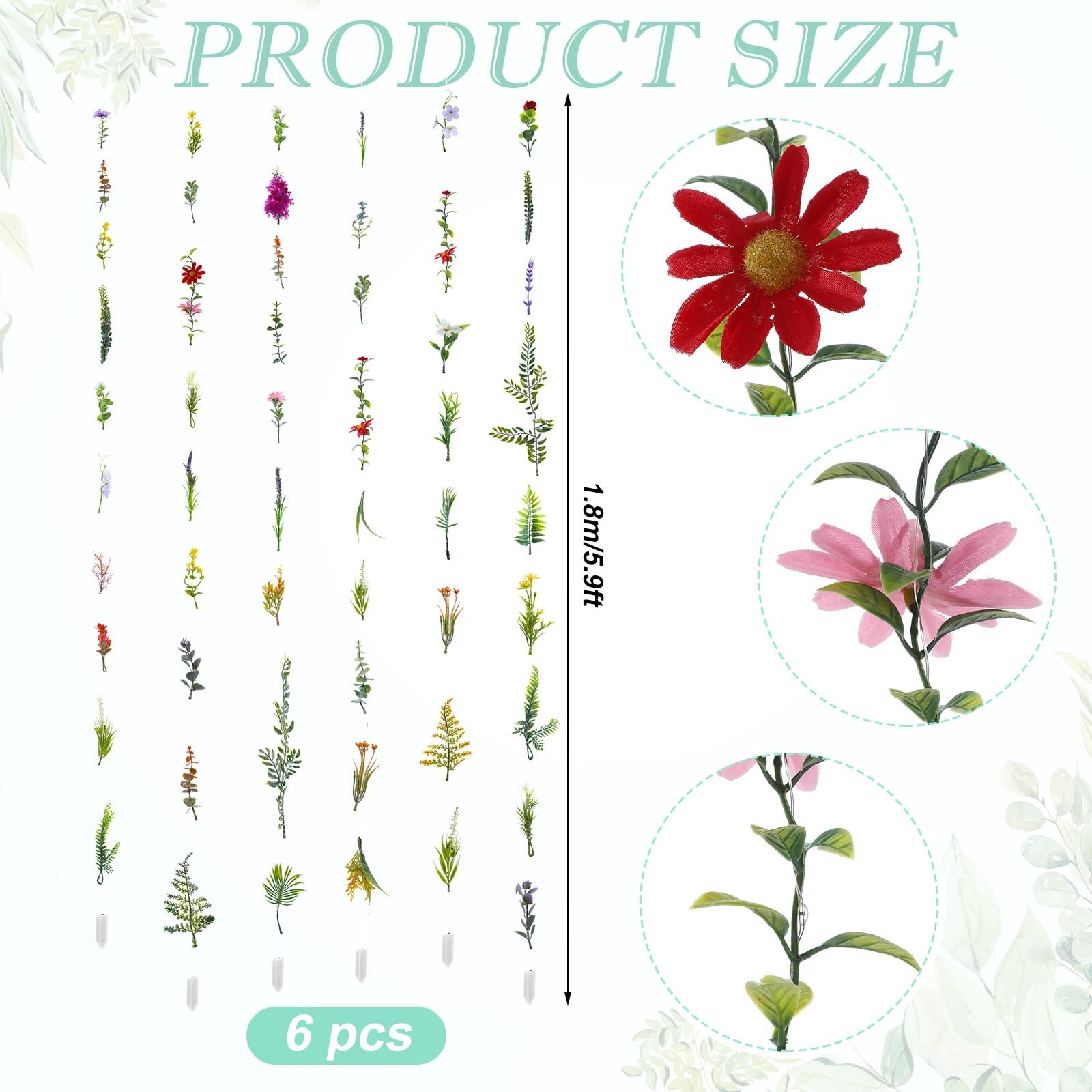 6 Pack 35.4ft Fake Flower Garland Backdrop with Lights Hanging Wildflower Flo…