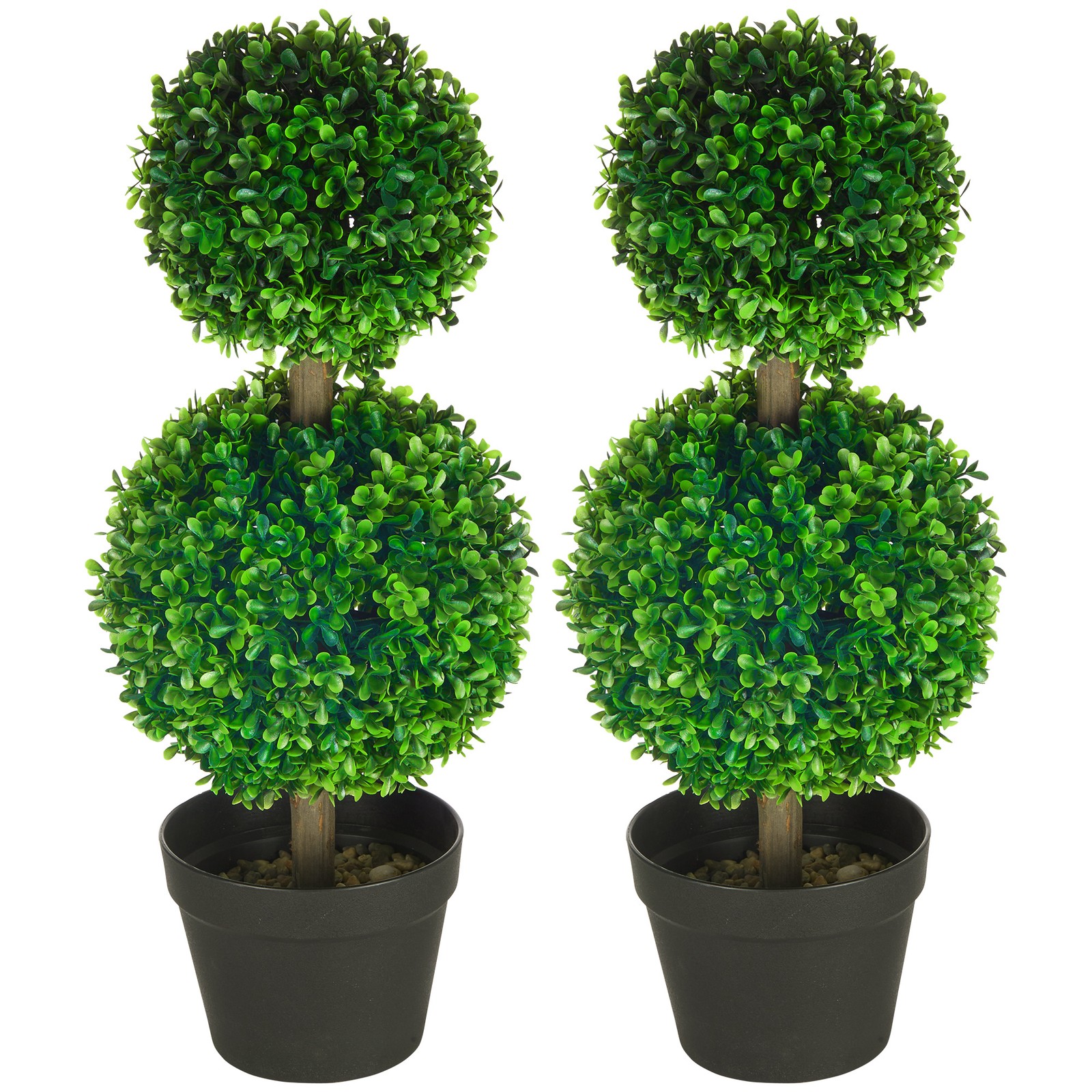 2 Pack 23.6″ Artificial Boxwood Ball Topiary Tree Fake Plants in Pot Green