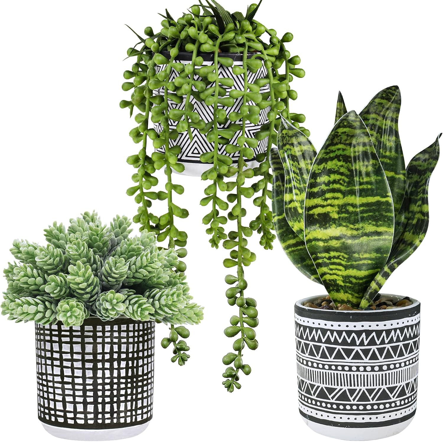 Winlyn 3 Pcs Small Potted Plants Artificial Succulents Hanging Plants and Faux T
