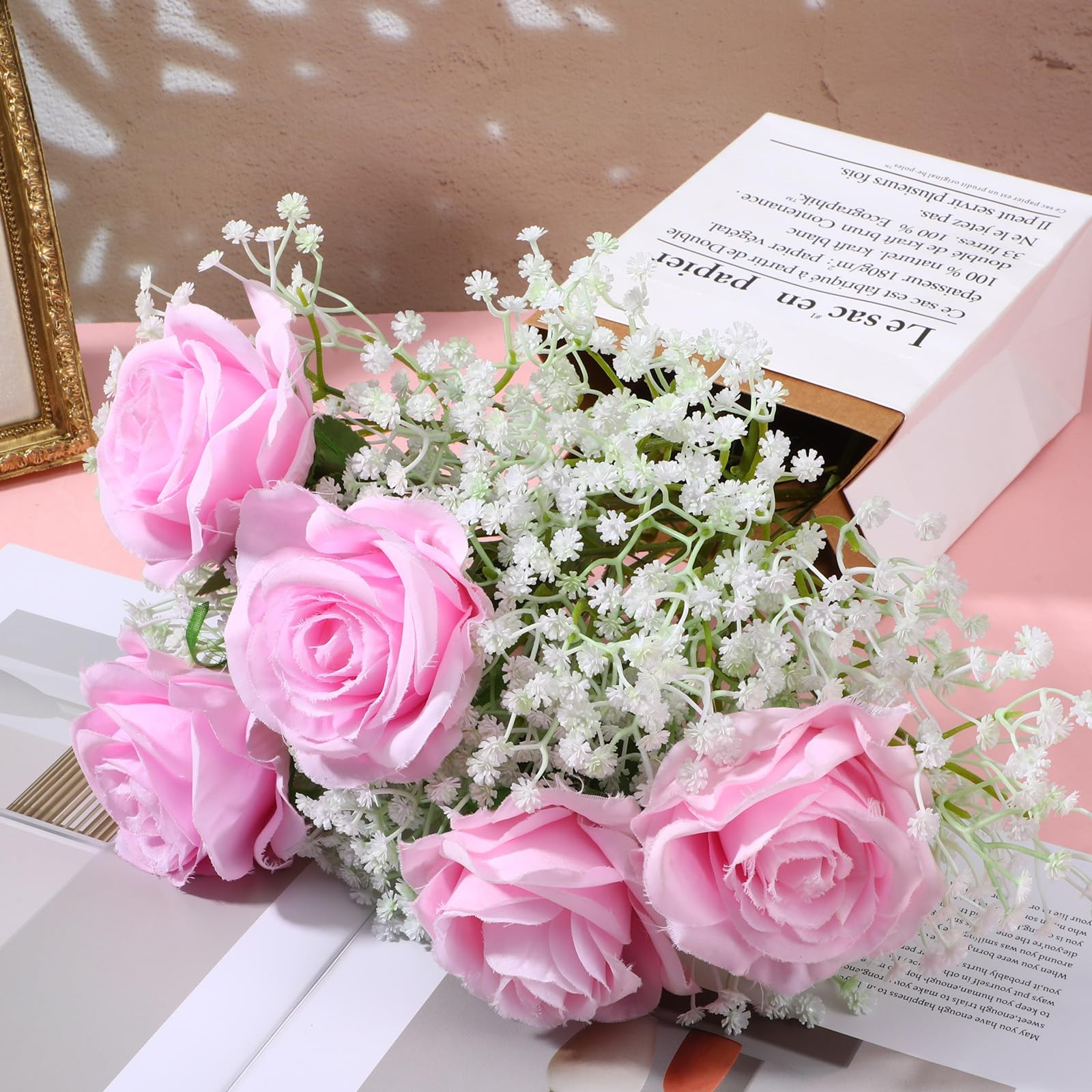 100 PCS White Baby Breath Artificial Flowers Bulk Faux Bouquet Wedding