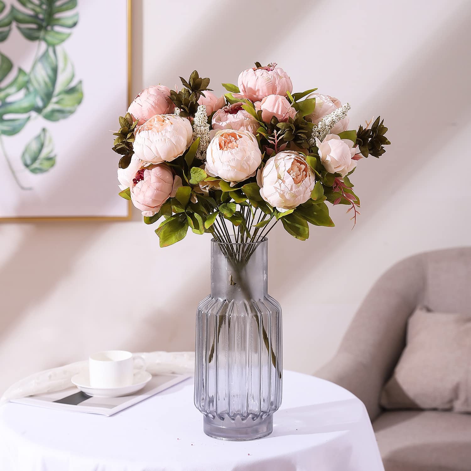 Artificial Peony Silk Flowers Wedding Bouquet Home Decor Blush Pink 13 Stems