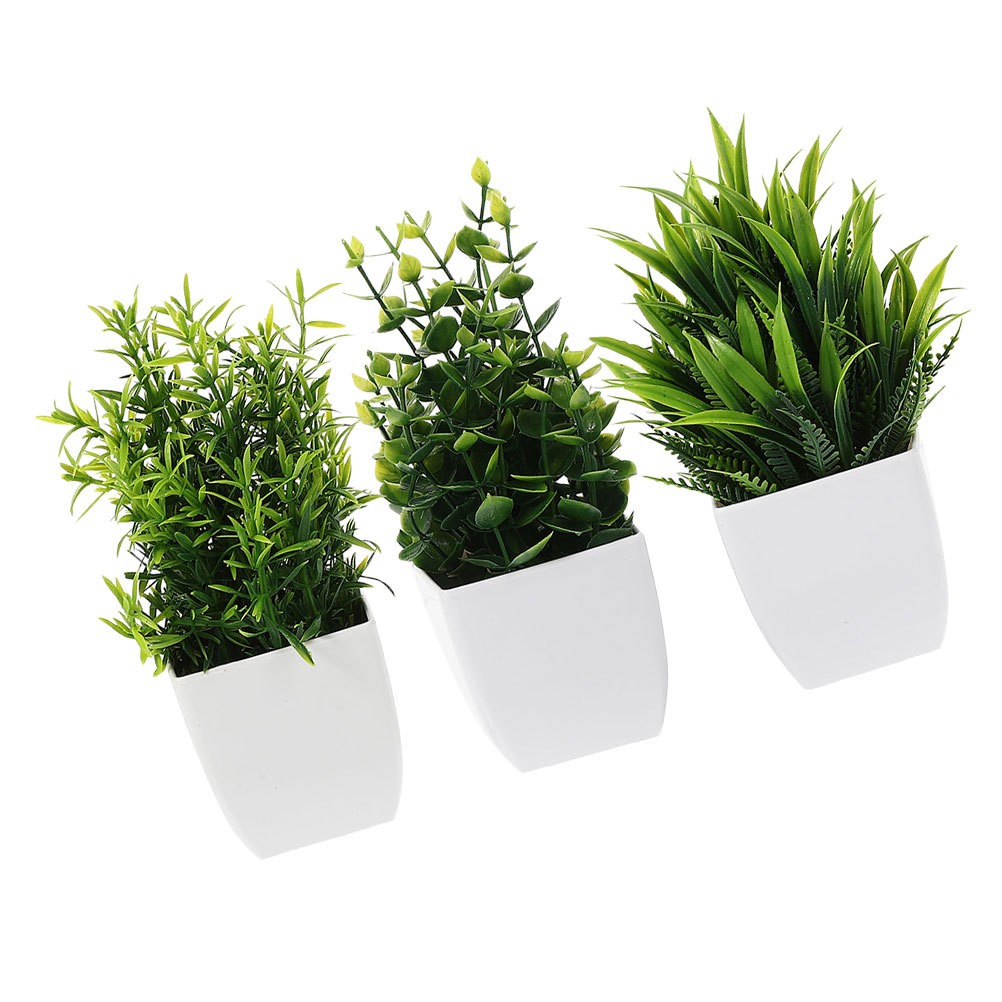 3pcs Artificial Green Plants Small Fake Plants in Pots Lifelike Potted Plants
