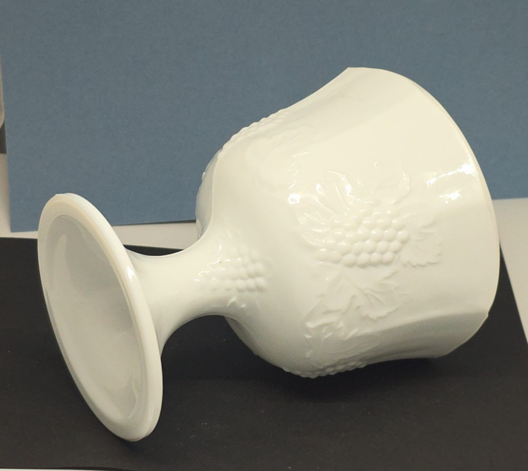 Vintage Milk Glass Lot of 3 Grape Pattern Vases & Compote Set White