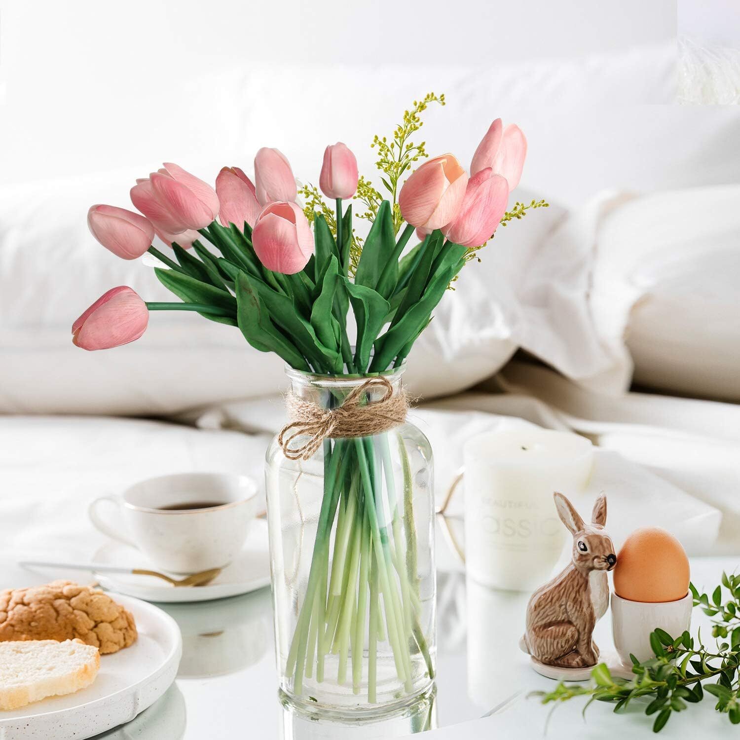 30 Pcs Artificial Tulips Flowers Fake Tulip Stems for Wedding Bouquet Party