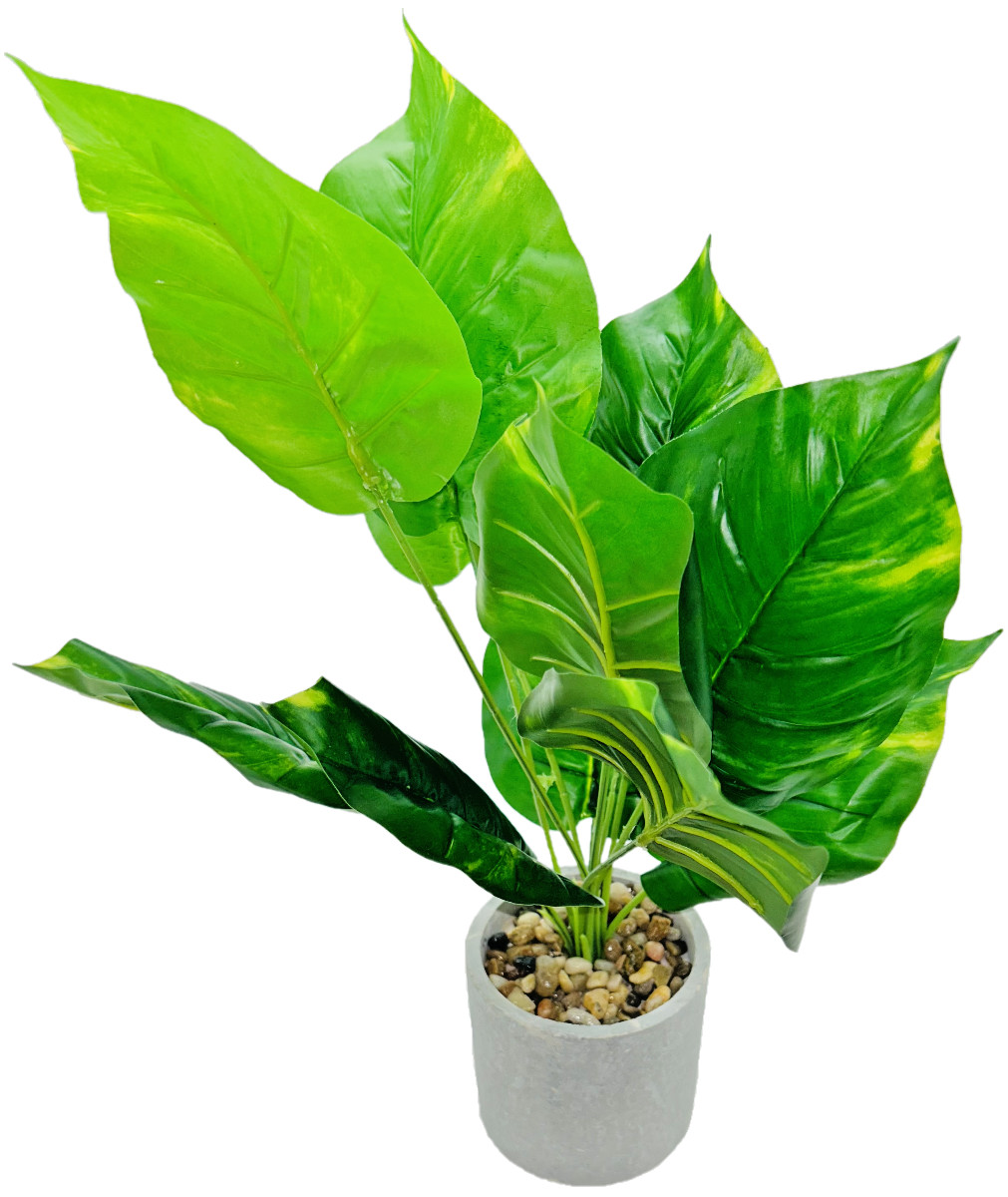 WUKOKU Fake Faux Plants Artificial Potted Office Home Kitchen Decor Taro Leaf