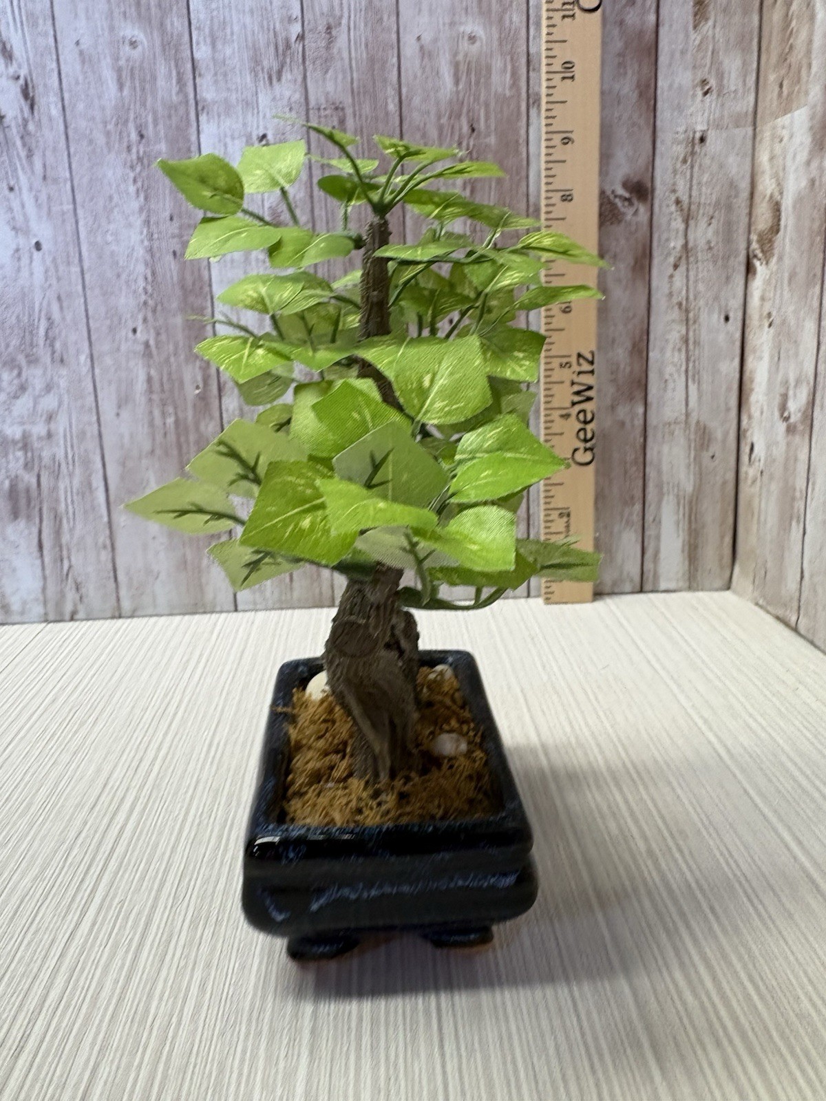Artificial Bonsai Tree 8” Faux Plant In Vintage Blue 4×3 Pot FREE SHIPPING