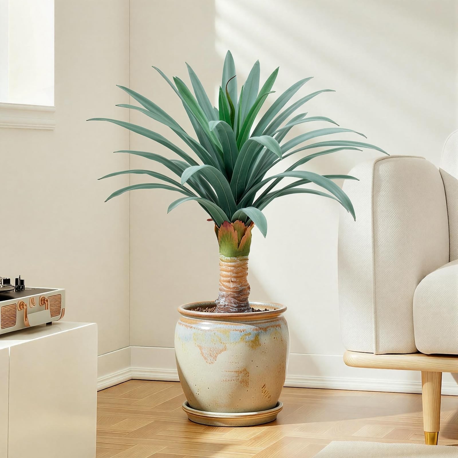 Gray Leaves Artificial Agave Plant with 36 Leaves, 23.62in for Indoor & Outdo…