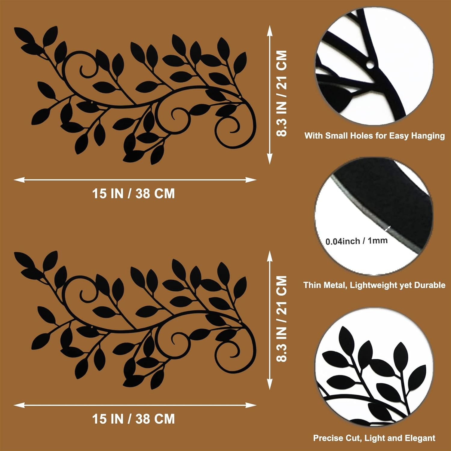 2 Pieces Metal Tree Leaf Wall Decor Vine Olive Branch Leaf Wall Art Wrought Iron