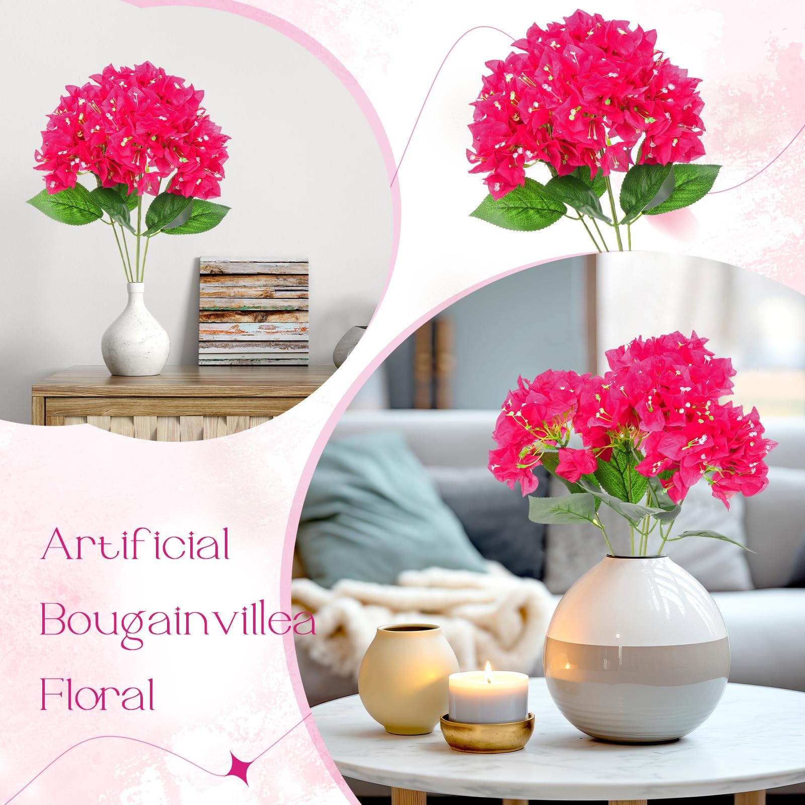 10 Pcs Artificial Flowers Bougainvillea Bush Faux Floral No Fade Faux Silk Bo…