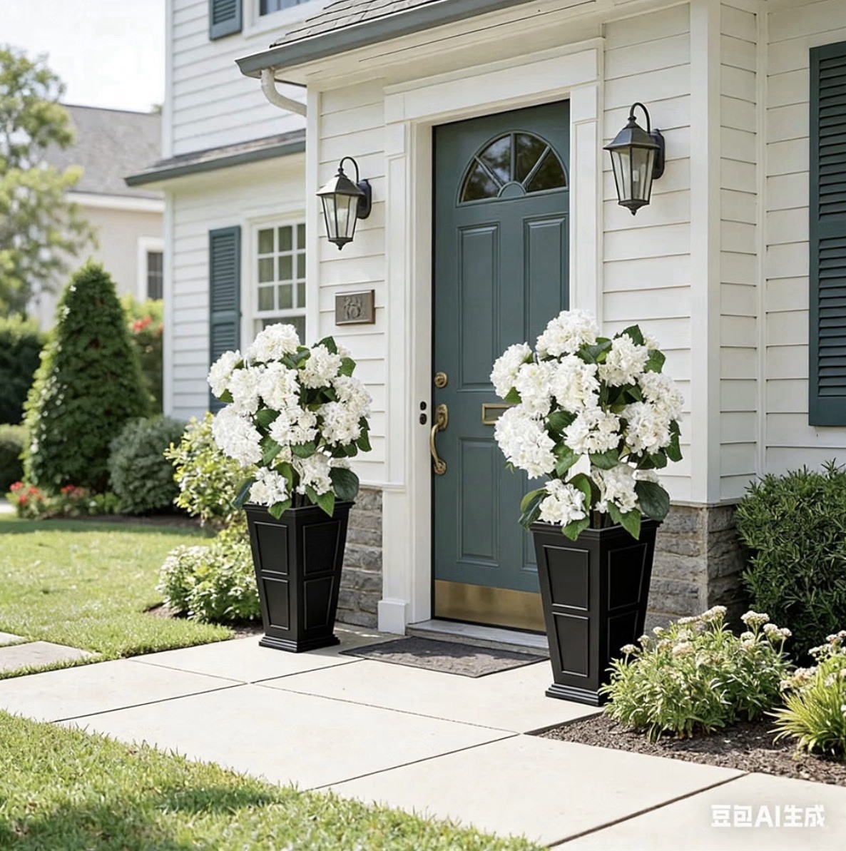 Ingredmix 30” Artificial Hydrangea Trees 2 Pack White Faux Plants Patio Decor