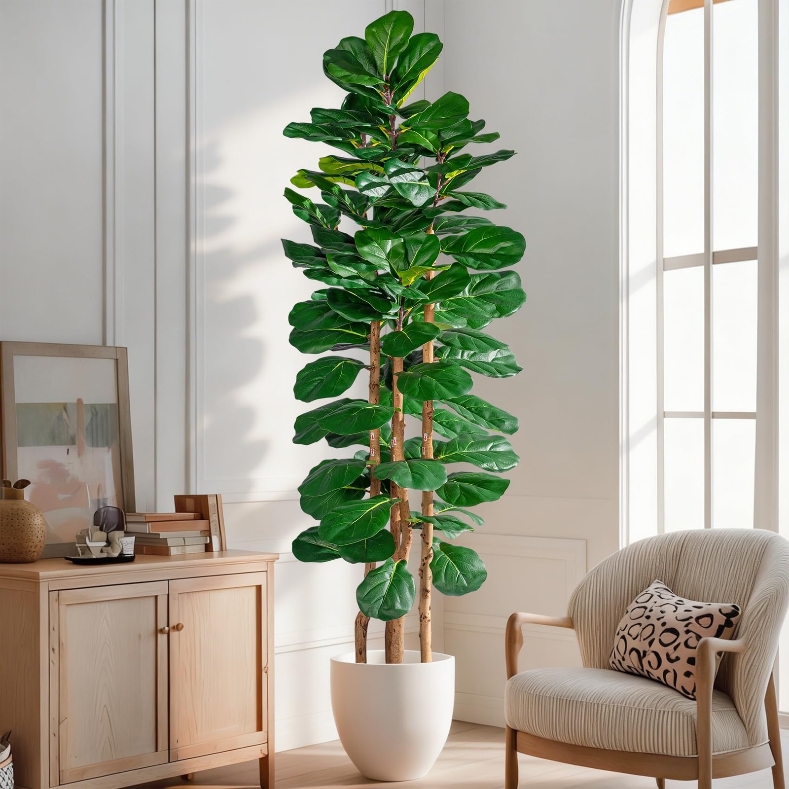 6FT Artificial Fiddle Leaf Fig Tree Faux Plant with Moss Pot
