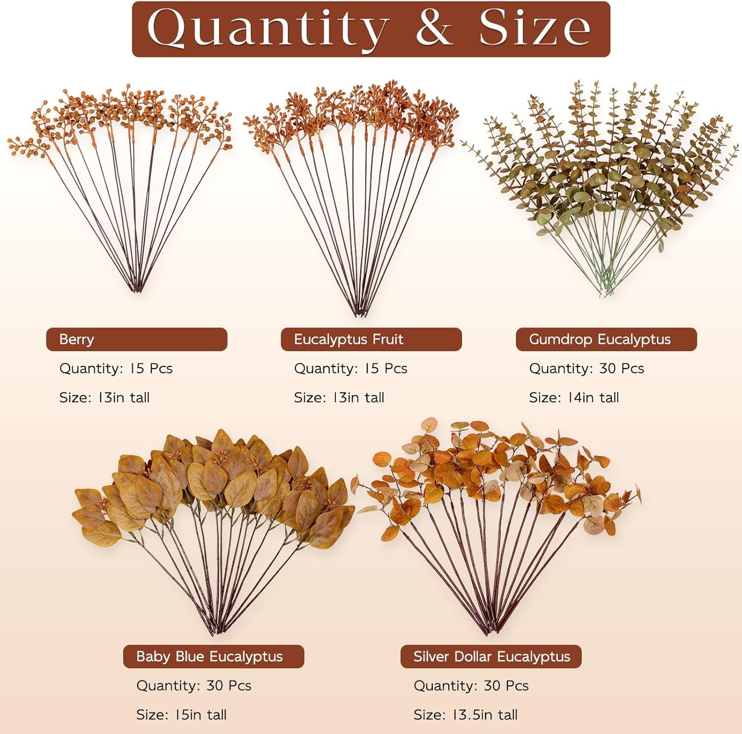 120 pieces of mixed artificial eucalyptus leaves and stems with simulated