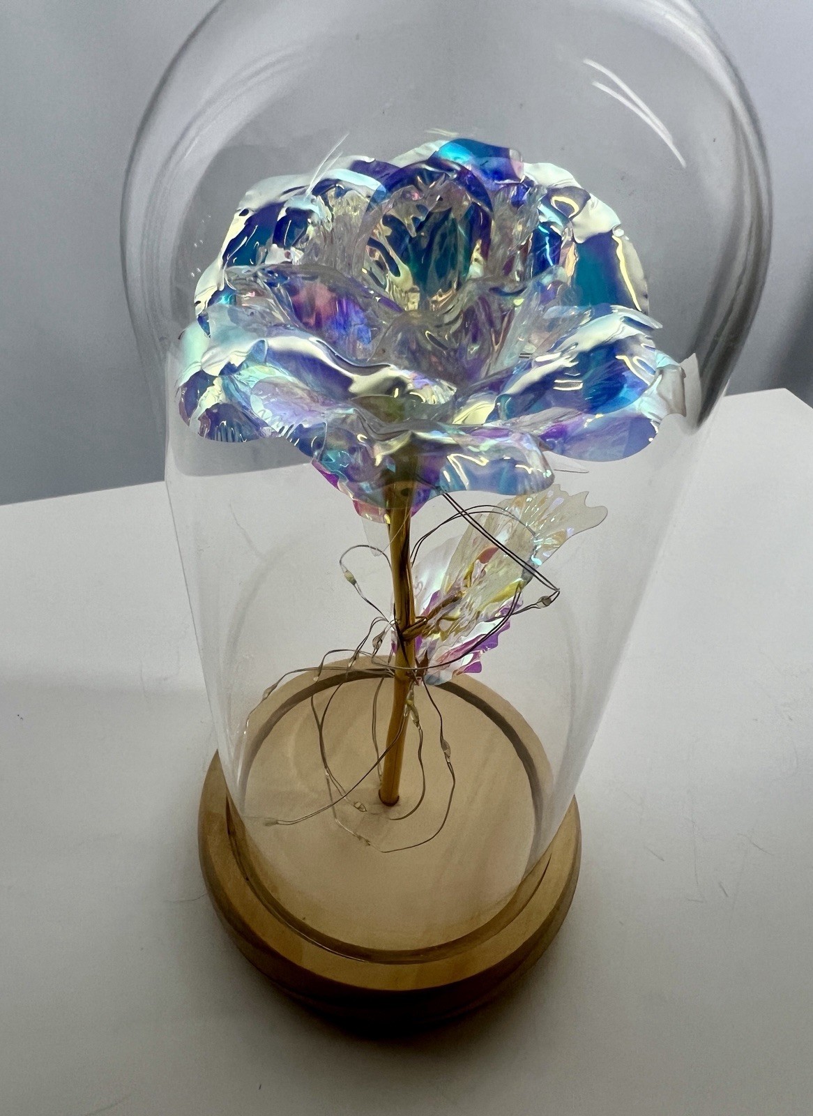 Rose Of Love In Glass Dome /w Led Lighted Rose Wedding Valentine Gifts