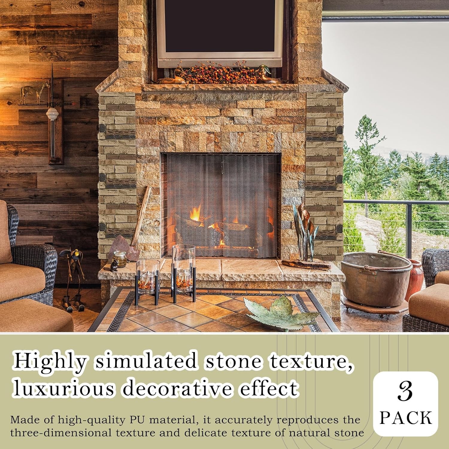 3 Pcs Faux Stone Column Wrap 90 Degree Outside Corner Kit 2.63 sq ft Artificial