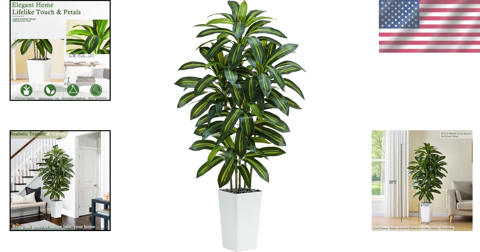 Artificial Dracaena Tree 5FT Faux Silk Tropical Fake Green Plant Indoor Outdoor