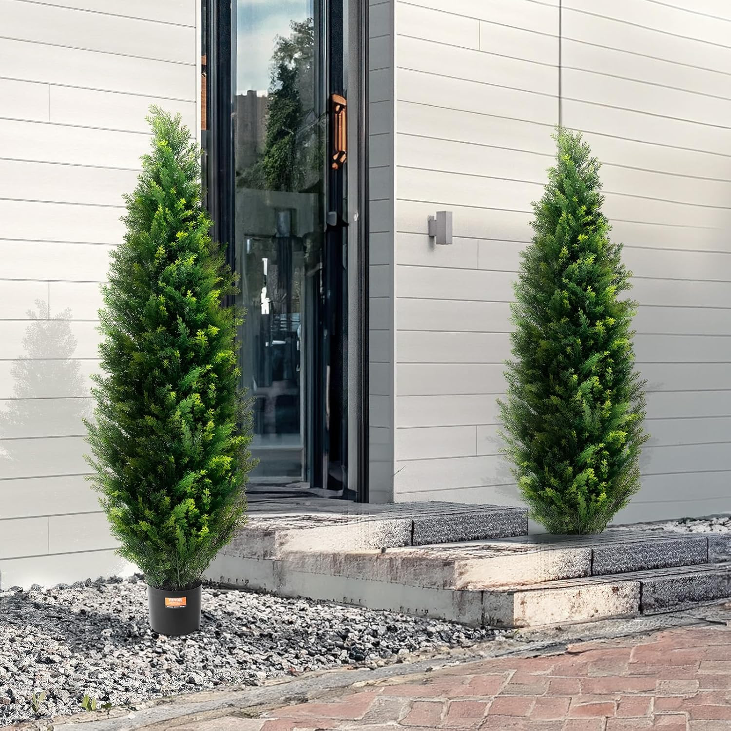 60″ Artificial Cedar Topiary Trees – 2 Pack with Pot & Extra Leaves for Decor