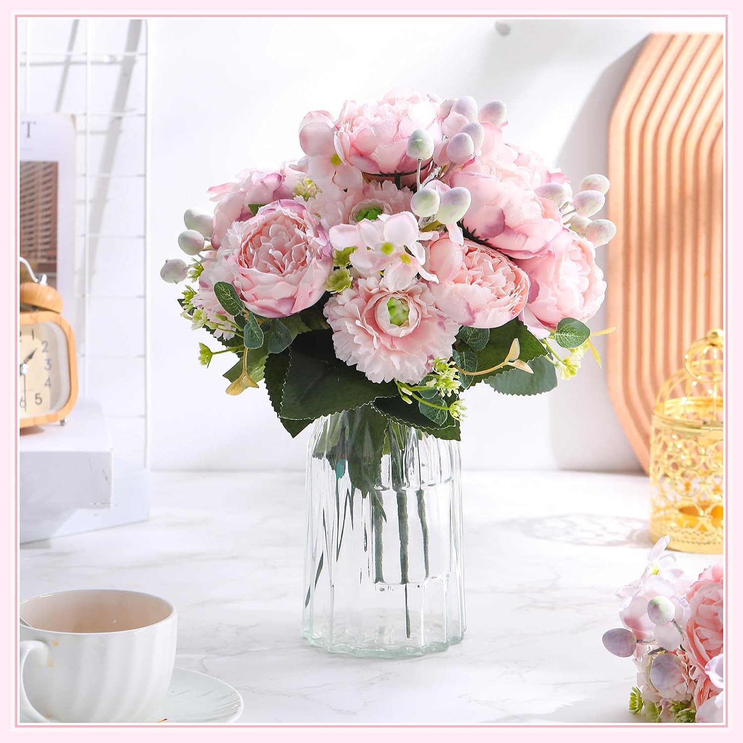 16 Bundles Artificial Peony Silk Flower Hydrangea Fake Peony Bouquet Elegant Fau